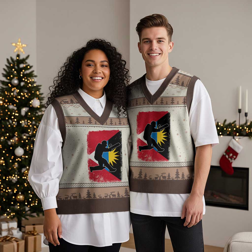 Antigua and Barbuda Cricket V-Neck Knit Sweater Vest Retro Vintage Sport Antiguan Flag West Indies Cricket Fan TS10 Mocha Mousse Print Your Wear