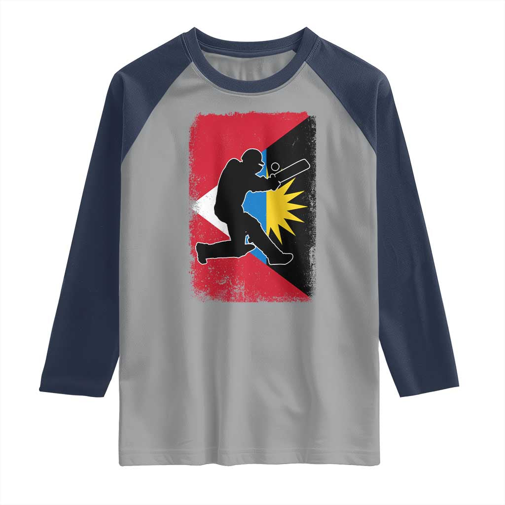 Antigua and Barbuda Cricket Raglan Shirt Retro Vintage Sport Antiguan Flag West Indies Cricket Fan TS10 Sport Gray Navy Print Your Wear