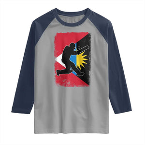 Antigua and Barbuda Cricket Raglan Shirt Retro Vintage Sport Antiguan Flag West Indies Cricket Fan TS10 Sport Gray Navy Print Your Wear