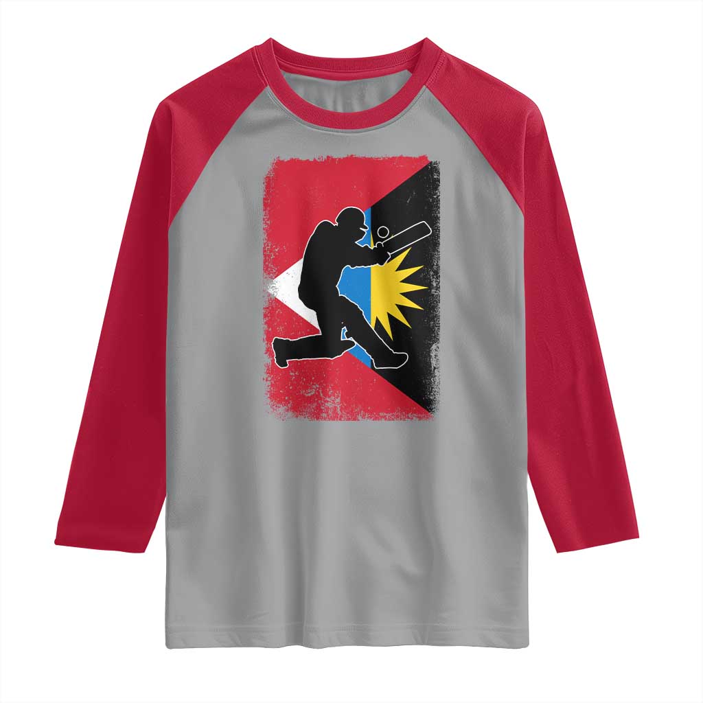 Antigua and Barbuda Cricket Raglan Shirt Retro Vintage Sport Antiguan Flag West Indies Cricket Fan TS10 Sport Gray Red Print Your Wear