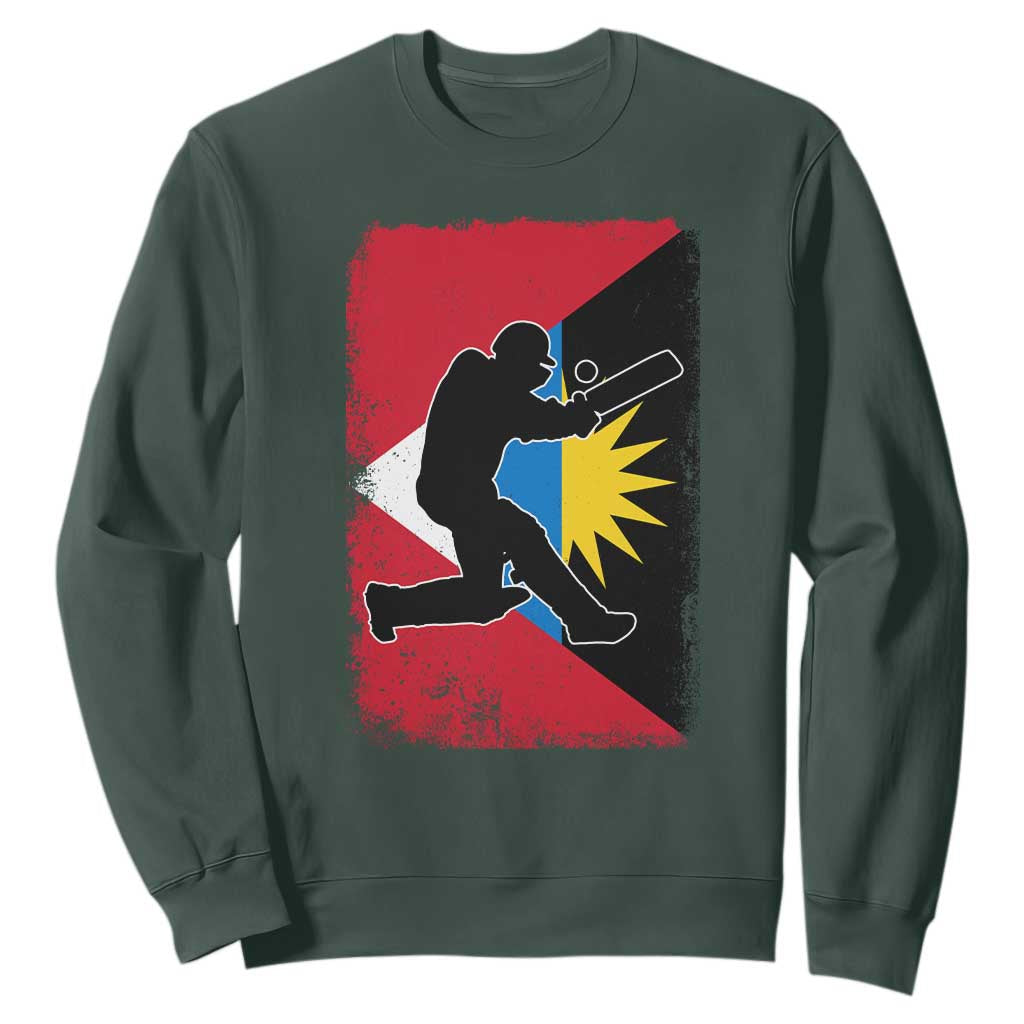 Antigua and Barbuda Cricket Sweatshirt Retro Vintage Sport Antiguan Flag West Indies Cricket Fan TS10 Dark Forest Green Print Your Wear