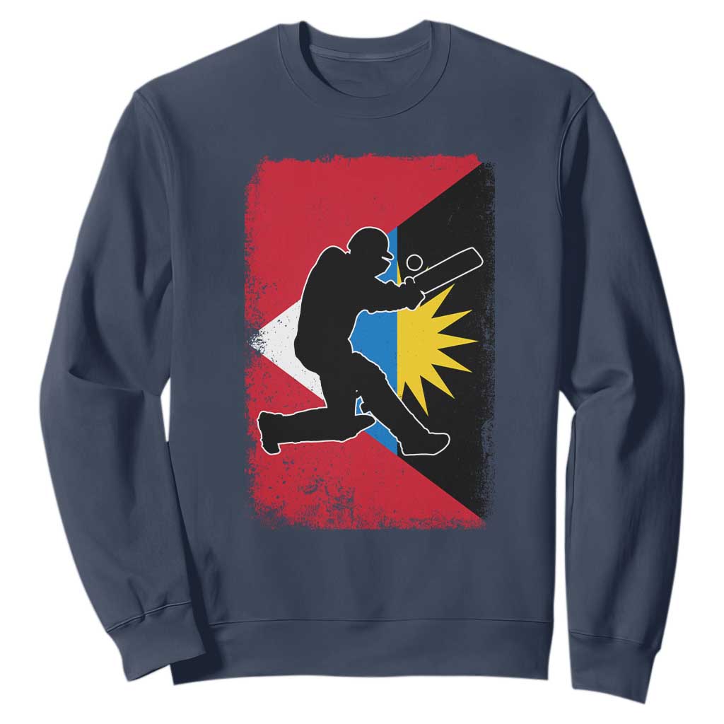 Antigua and Barbuda Cricket Sweatshirt Retro Vintage Sport Antiguan Flag West Indies Cricket Fan TS10 Navy Print Your Wear