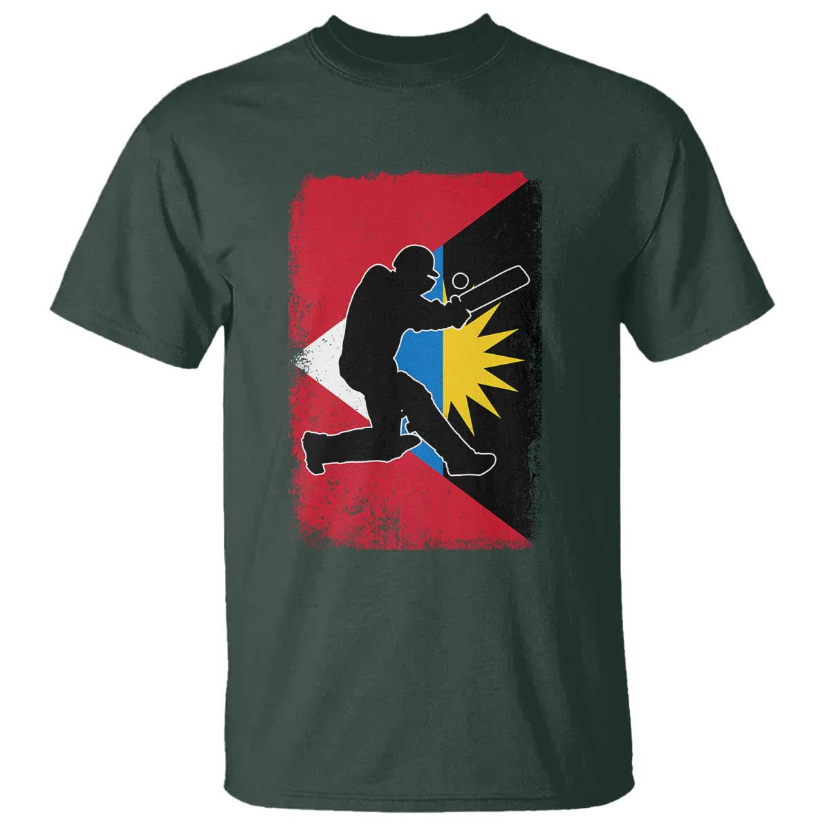 Antigua and Barbuda Cricket T Shirt Retro Vintage Sport Antiguan Flag West Indies Cricket Fan TS10 Dark Forest Green Print Your Wear