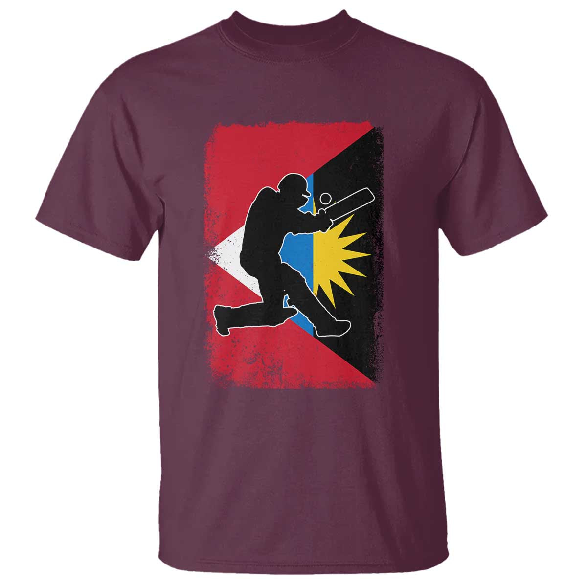 Antigua and Barbuda Cricket T Shirt Retro Vintage Sport Antiguan Flag West Indies Cricket Fan TS10 Maroon Print Your Wear