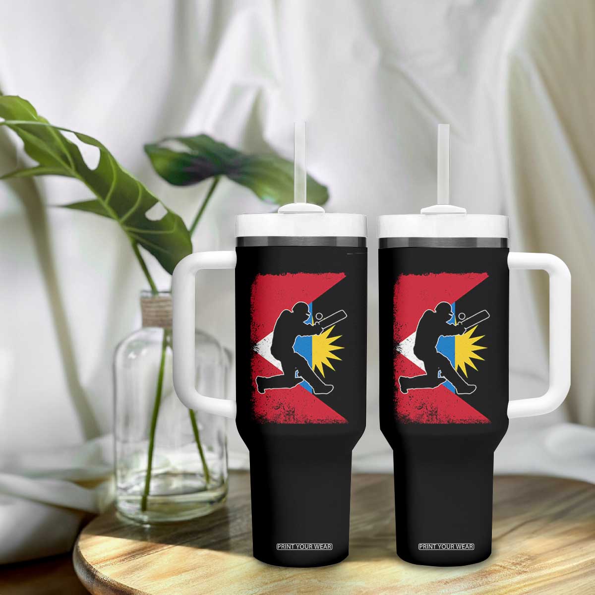 Antigua and Barbuda Cricket Tumbler With Handle Retro Vintage Sport Antiguan Flag West Indies Cricket Fan TS10 Print Your Wear