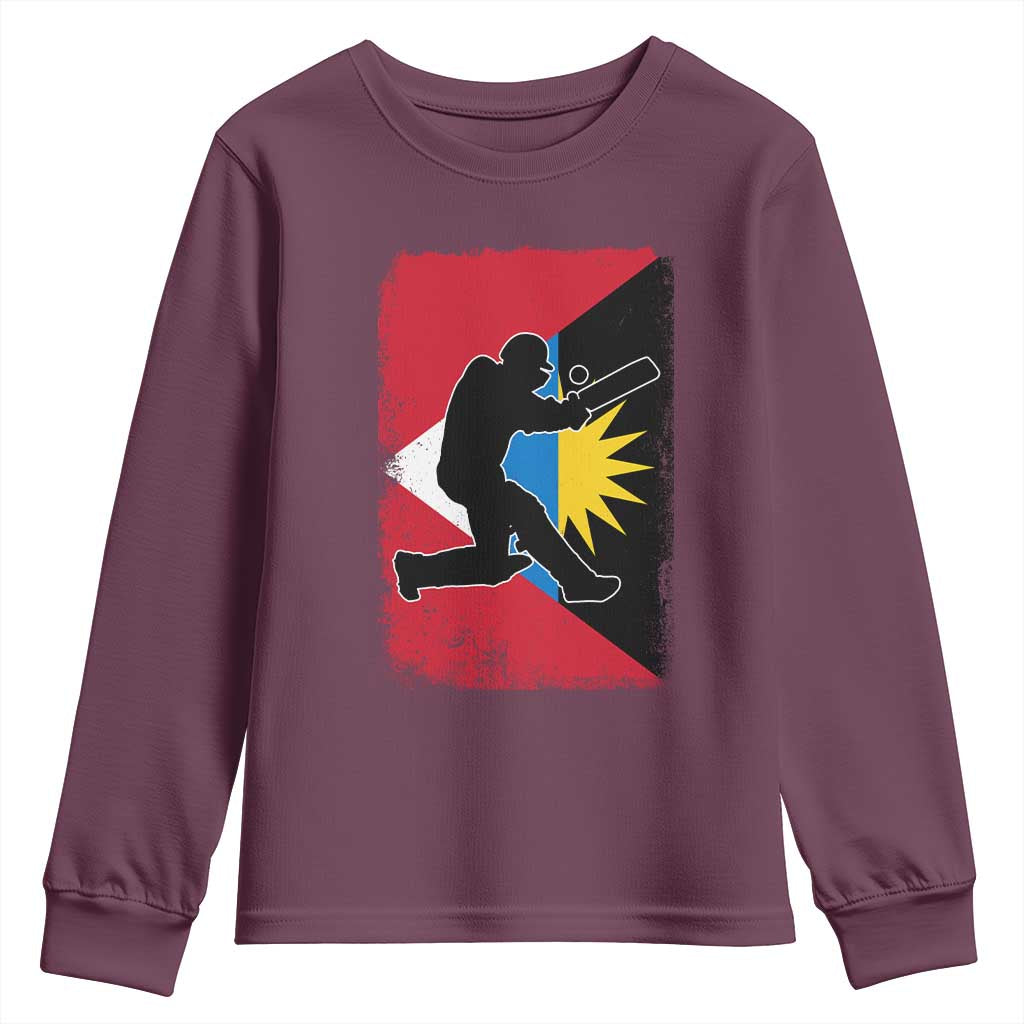 Antigua and Barbuda Cricket Youth Sweatshirt Retro Vintage Sport Antiguan Flag West Indies Cricket Fan TS10 Maroon Print Your Wear