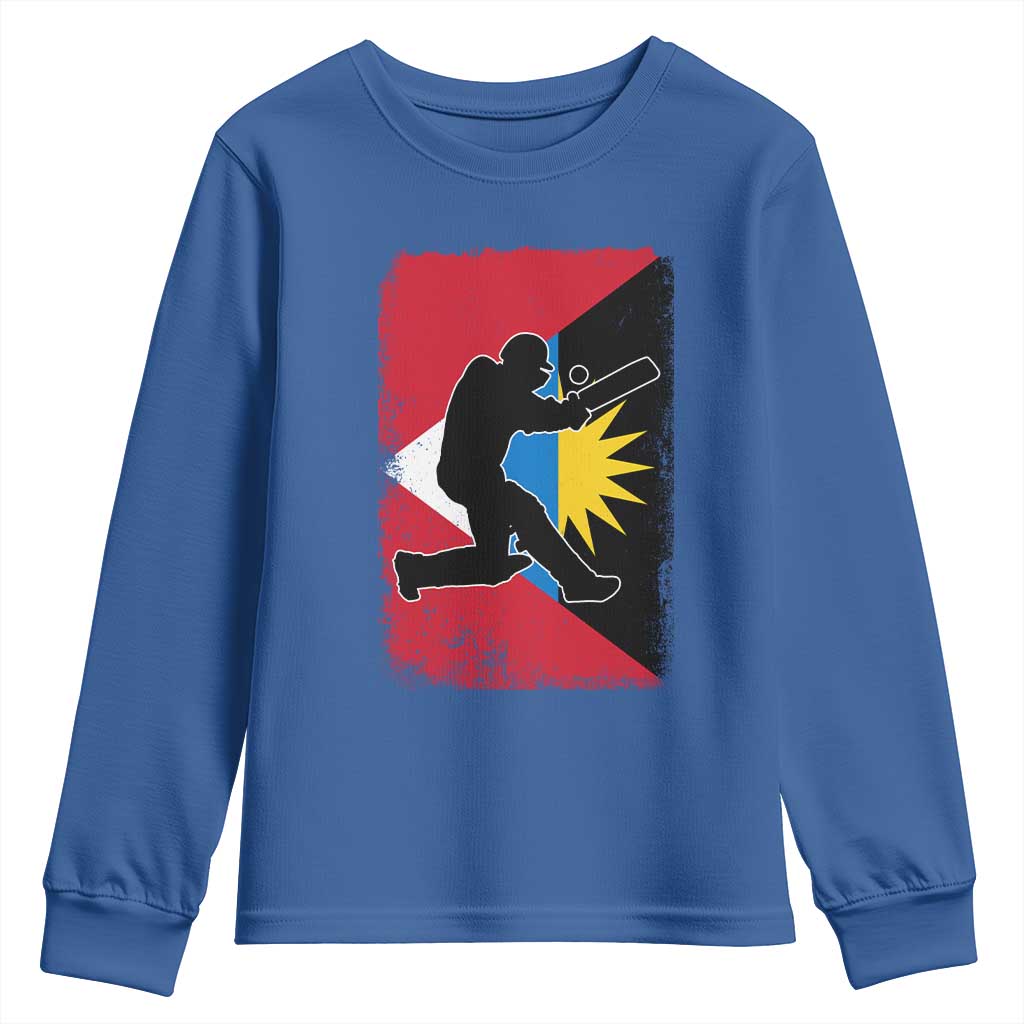 Antigua and Barbuda Cricket Youth Sweatshirt Retro Vintage Sport Antiguan Flag West Indies Cricket Fan TS10 Royal Blue Print Your Wear