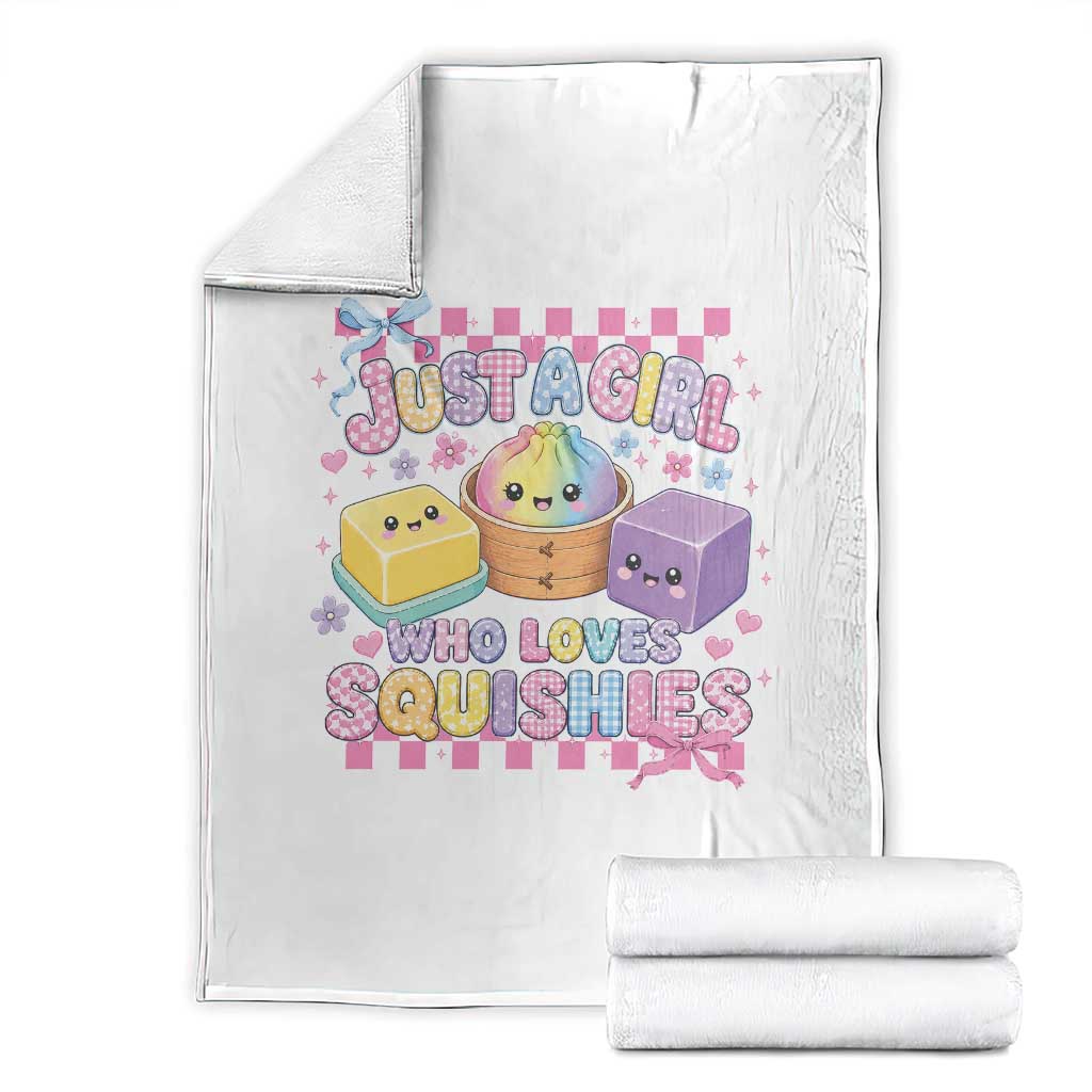 Just A Girl Who Loves Squishies Throw Blanket Cute Kawaii Dumpling Graphic Coquette Bow Girls TS10 White Print Your Wear