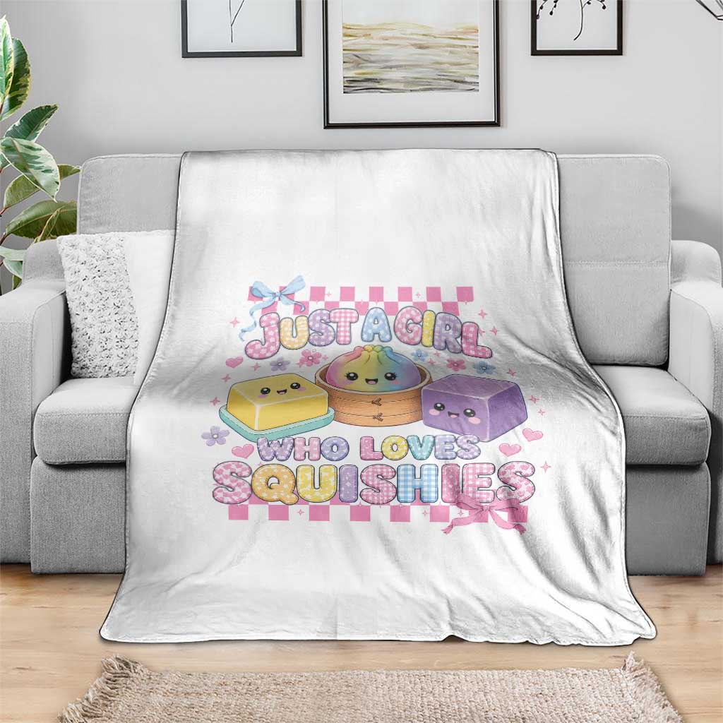 Just A Girl Who Loves Squishies Throw Blanket Cute Kawaii Dumpling Graphic Coquette Bow Girls