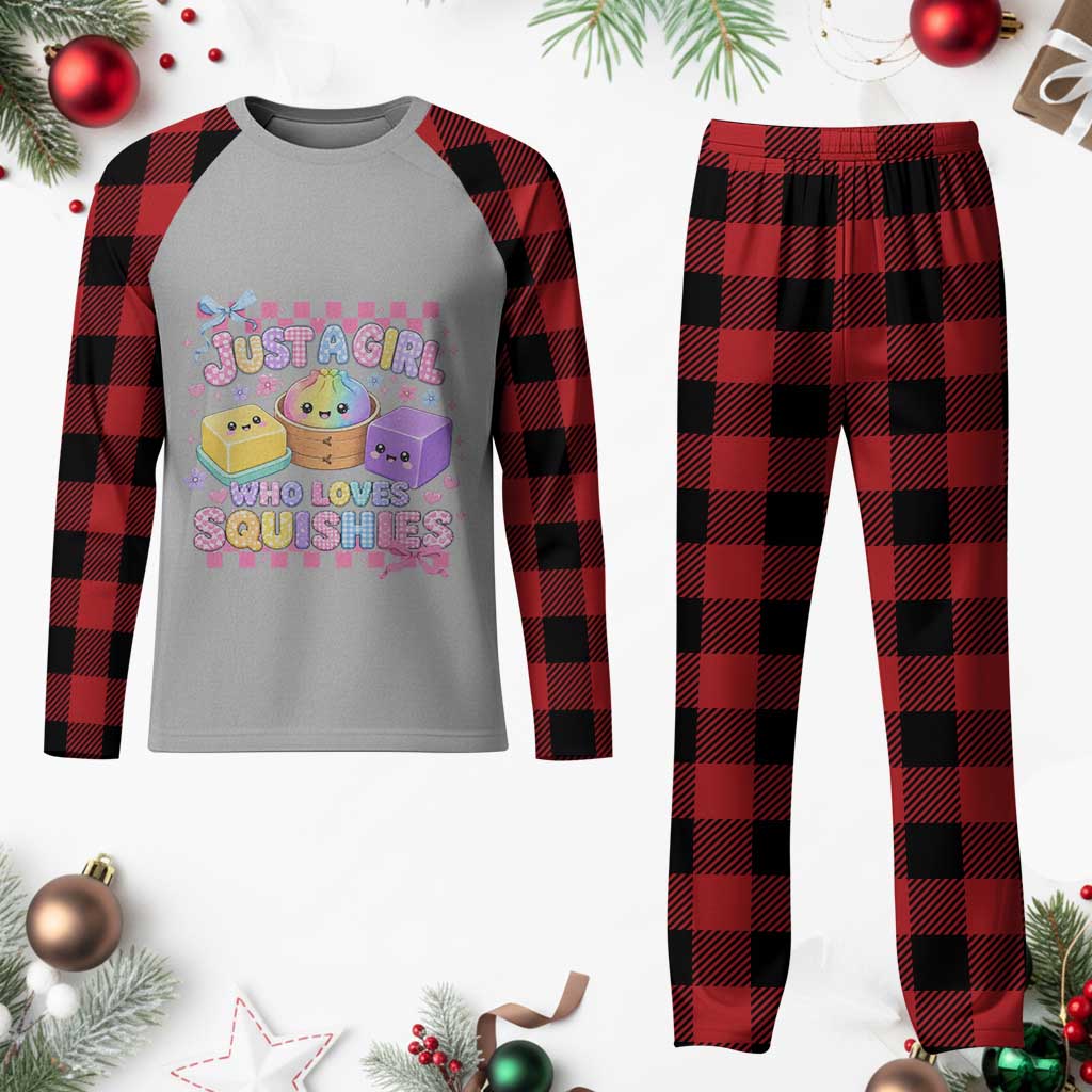 Just A Girl Who Loves Squishies Plaid Pajama Set Cute Kawaii Dumpling Graphic Coquette Bow Girls TS10 Buffalo Plaid Print Your Wear