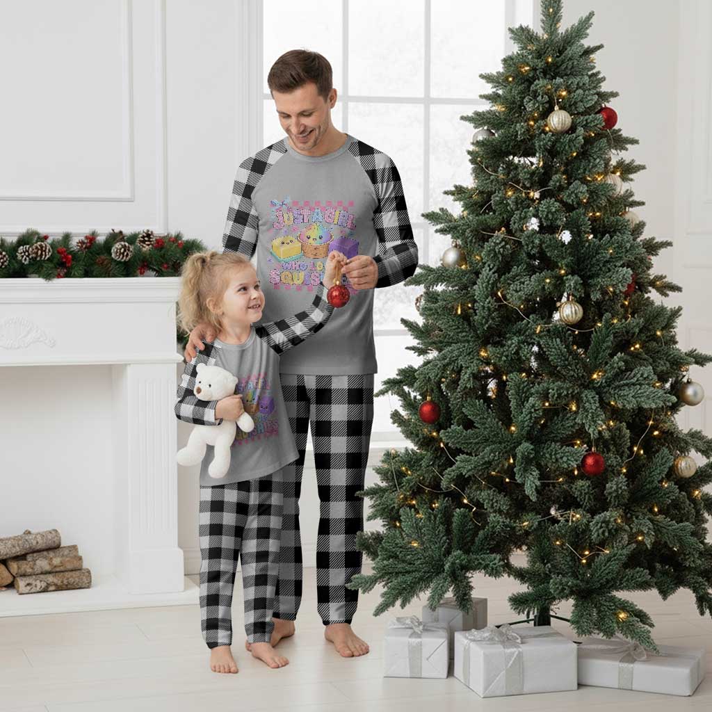 Just A Girl Who Loves Squishies Plaid Pajama Set Cute Kawaii Dumpling Graphic Coquette Bow Girls