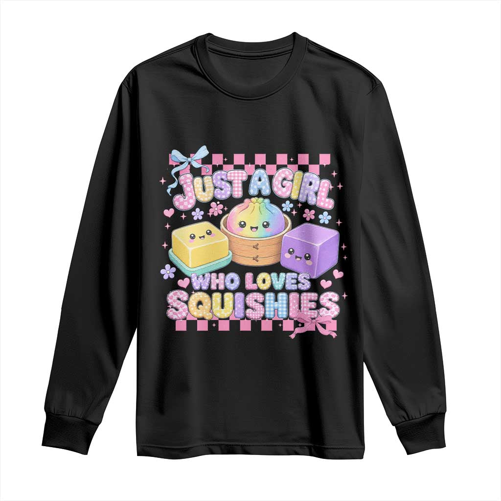 Just A Girl Who Loves Squishies Long Sleeve Shirt Cute Kawaii Dumpling Graphic Coquette Bow Girls