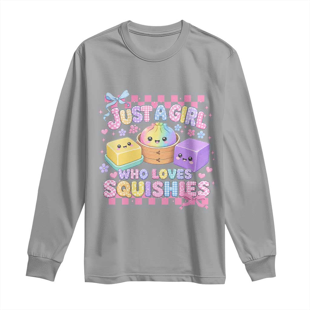 Just A Girl Who Loves Squishies Long Sleeve Shirt Cute Kawaii Dumpling Graphic Coquette Bow Girls