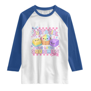 Just A Girl Who Loves Squishies Raglan Shirt Cute Kawaii Dumpling Graphic Coquette Bow Girls