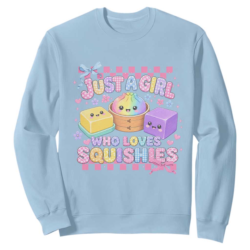 Just A Girl Who Loves Squishies Sweatshirt Cute Kawaii Dumpling Graphic Coquette Bow Girls