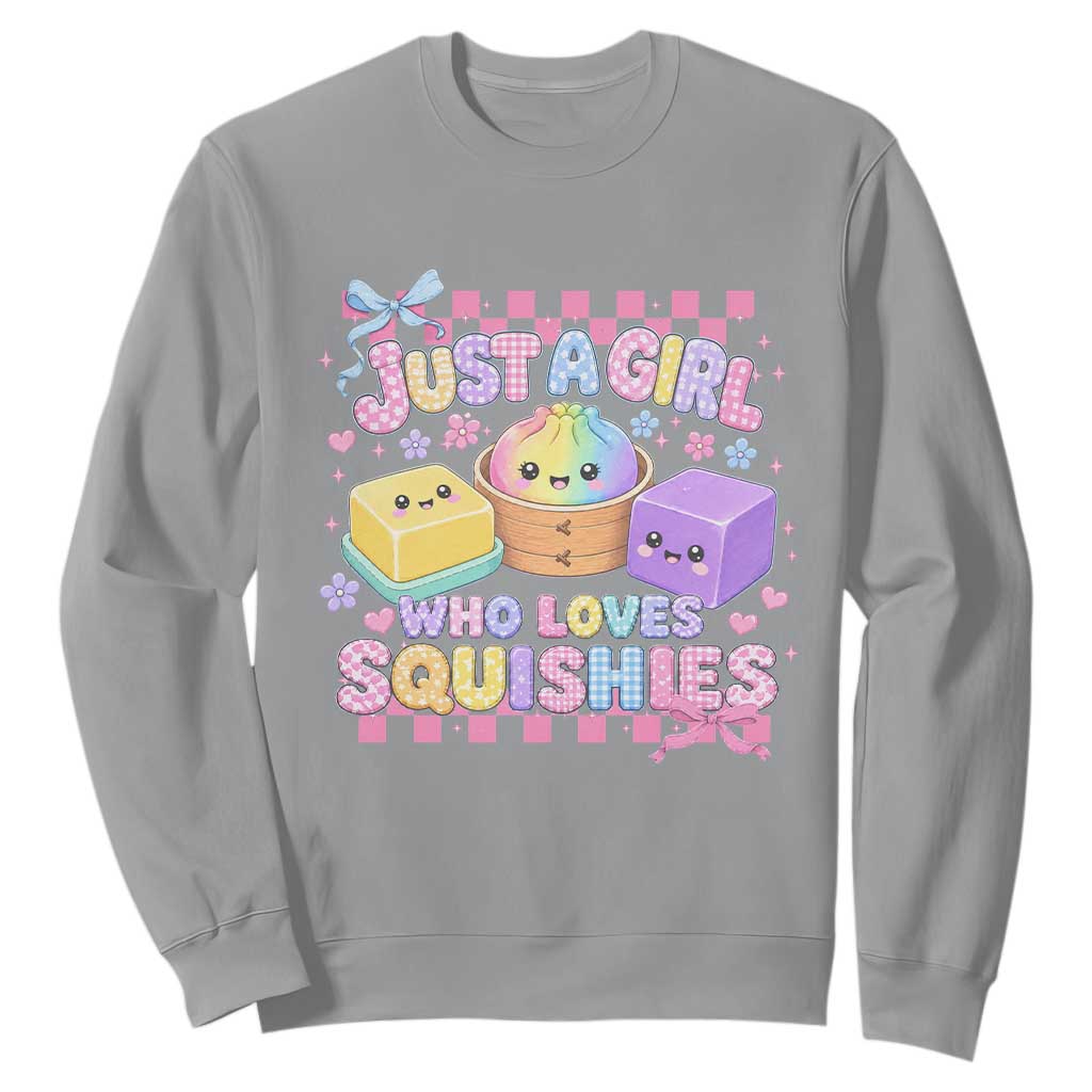 Just A Girl Who Loves Squishies Sweatshirt Cute Kawaii Dumpling Graphic Coquette Bow Girls