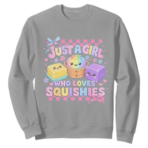 Just A Girl Who Loves Squishies Sweatshirt Cute Kawaii Dumpling Graphic Coquette Bow Girls