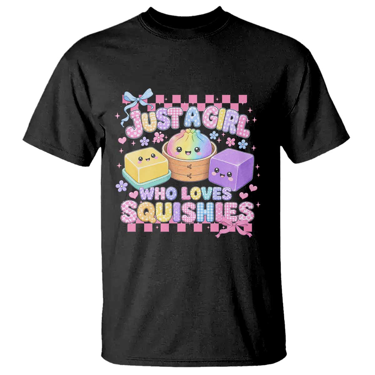 Just A Girl Who Loves Squishies T Shirt Cute Kawaii Dumpling Graphic Coquette Bow Girls