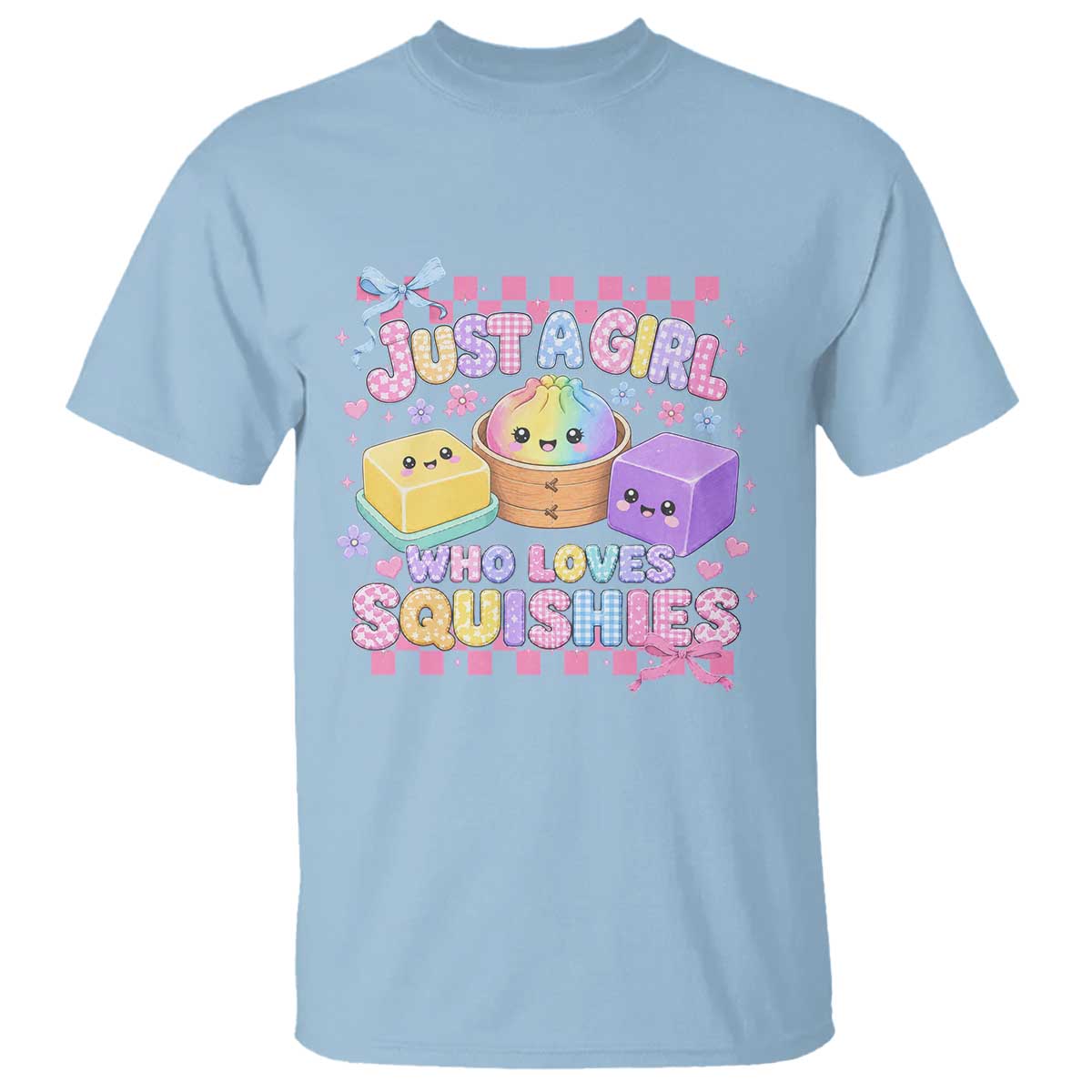Just A Girl Who Loves Squishies T Shirt Cute Kawaii Dumpling Graphic Coquette Bow Girls