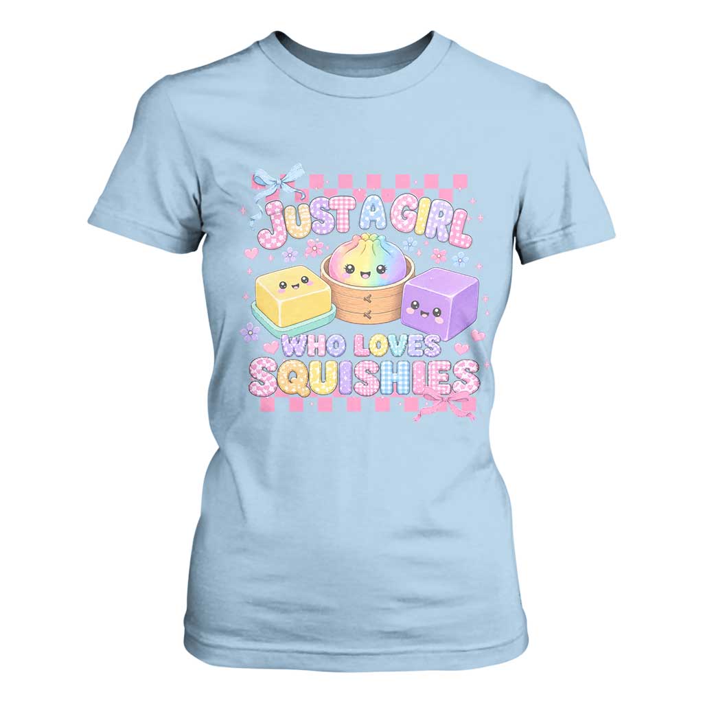 Just A Girl Who Loves Squishies T Shirt For Women Cute Kawaii Dumpling Graphic Coquette Bow Girls