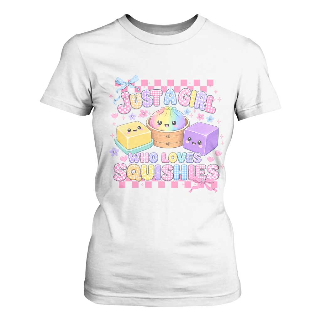 Just A Girl Who Loves Squishies T Shirt For Women Cute Kawaii Dumpling Graphic Coquette Bow Girls