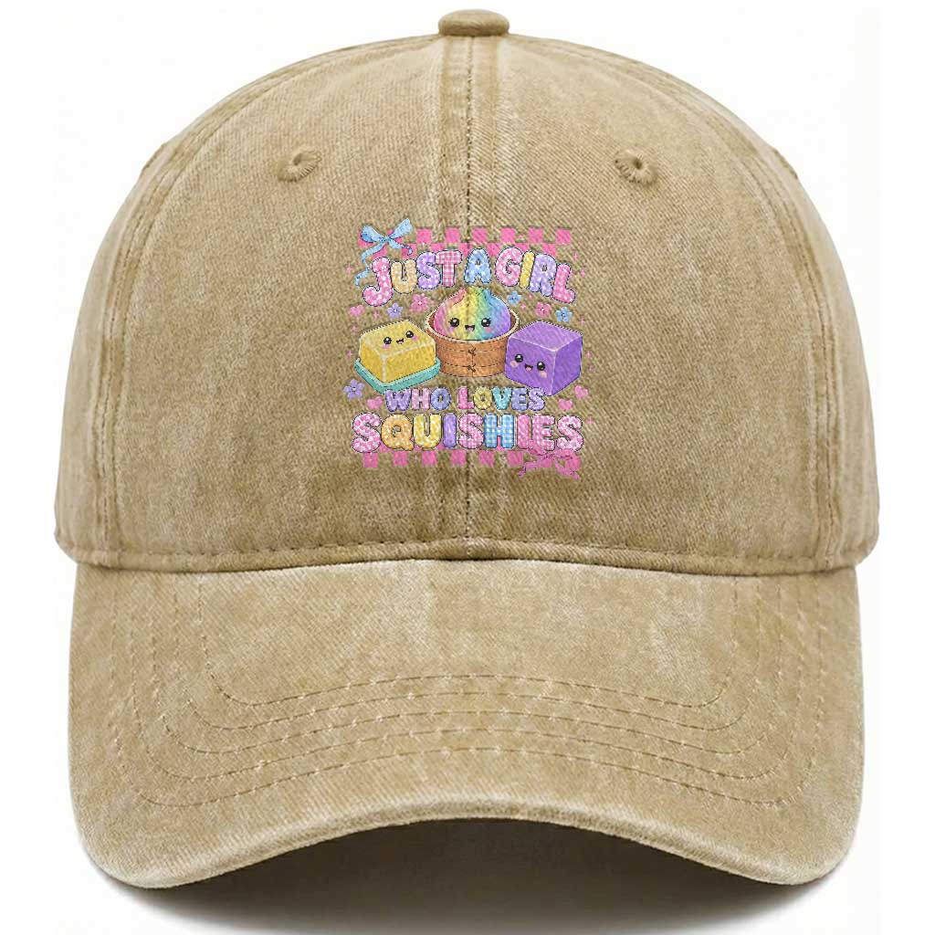 Just A Girl Who Loves Squishies Washed Cotton Baseball Cap Cute Kawaii Dumpling Graphic Coquette Bow Girls TS10 Print Your Wear