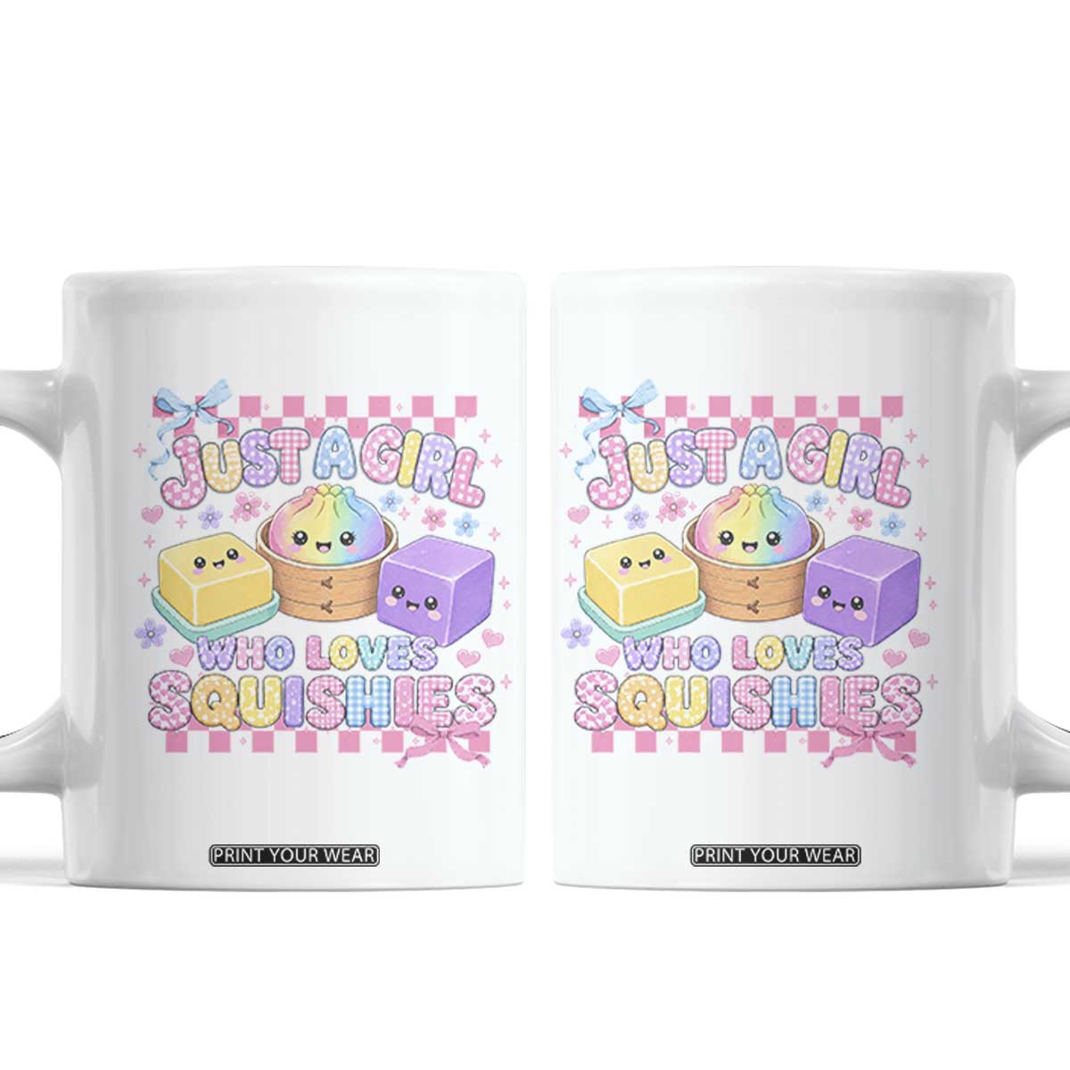 Just A Girl Who Loves Squishies Coffee Mug Cute Kawaii Dumpling Graphic Coquette Bow Girls