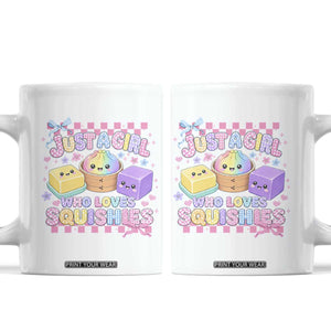 Just A Girl Who Loves Squishies Coffee Mug Cute Kawaii Dumpling Graphic Coquette Bow Girls