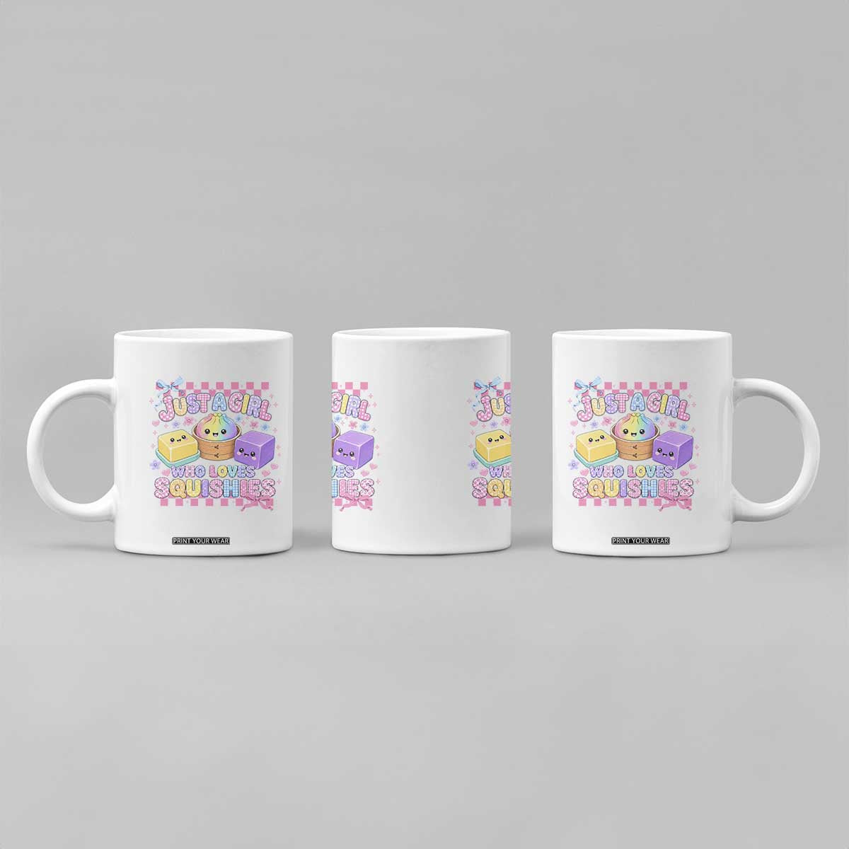 Just A Girl Who Loves Squishies Coffee Mug Cute Kawaii Dumpling Graphic Coquette Bow Girls