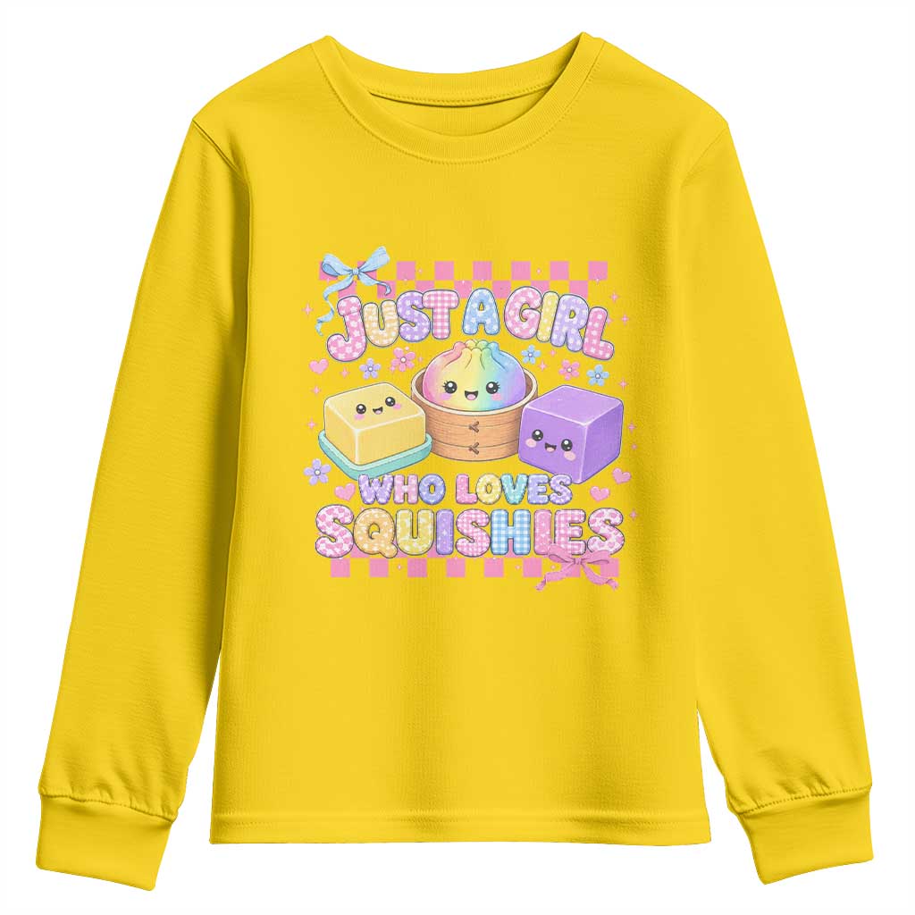 Just A Girl Who Loves Squishies Youth Sweatshirt Cute Kawaii Dumpling Graphic Coquette Bow Girls