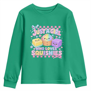 Just A Girl Who Loves Squishies Youth Sweatshirt Cute Kawaii Dumpling Graphic Coquette Bow Girls