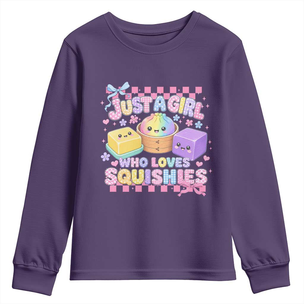 Just A Girl Who Loves Squishies Youth Sweatshirt Cute Kawaii Dumpling Graphic Coquette Bow Girls