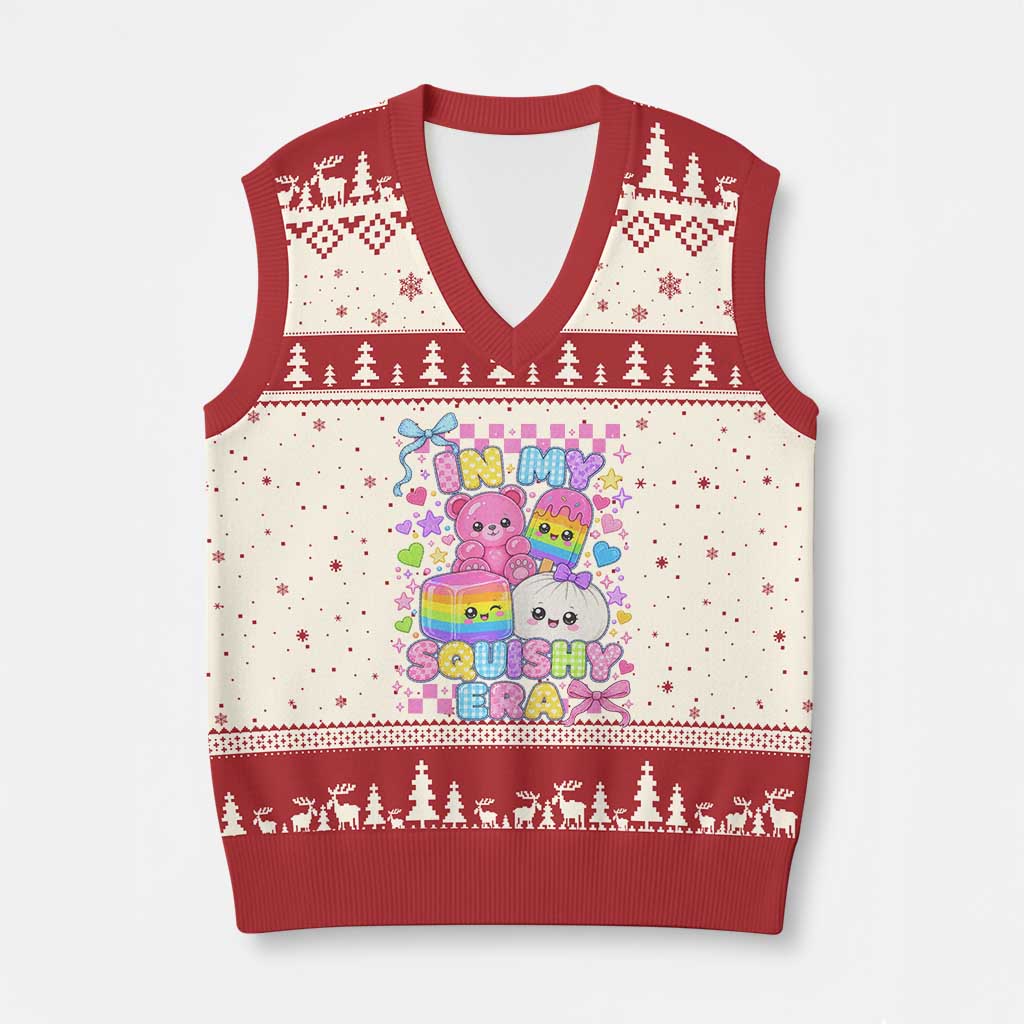 In My Squishy Era V-Neck Knit Sweater Vest Cute Kawaii Pastel Dumpling Graphic TS10 Beige Red Print Your Wear