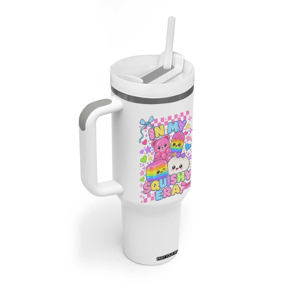 In My Squishy Era Tumbler With Handle Cute Kawaii Pastel Dumpling Graphic