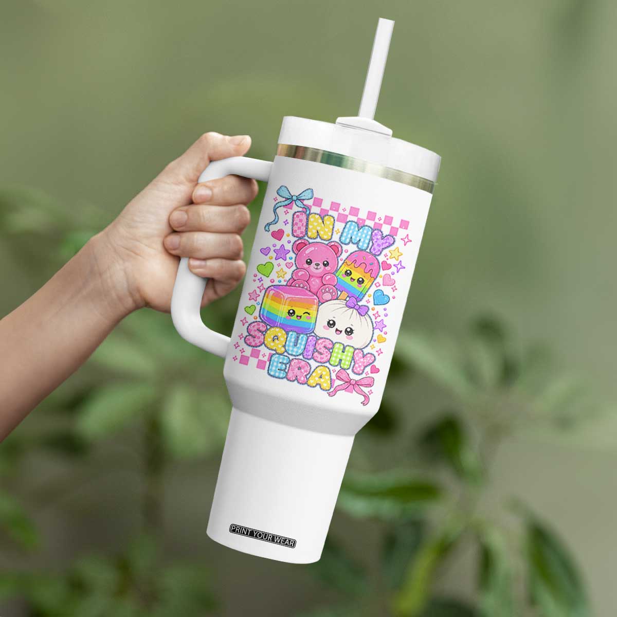 In My Squishy Era Tumbler With Handle Cute Kawaii Pastel Dumpling Graphic