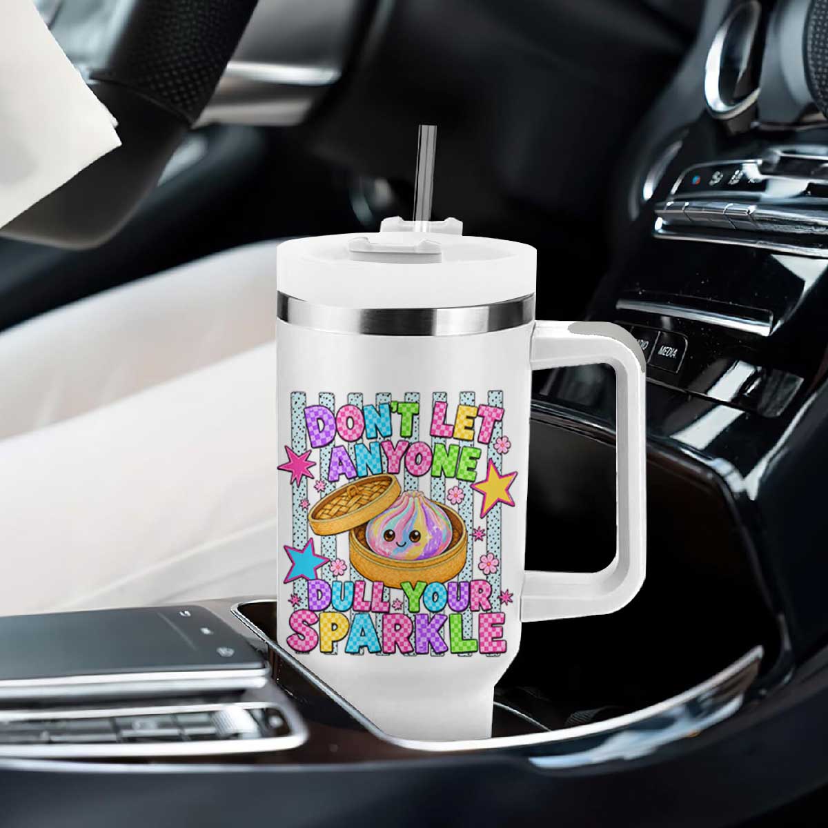 Squishy Lovers Tumbler With Handle Dont Let Anyone Dull Your Sparkle Cute Rainbow Dumpling Graphic