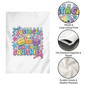 Just A Girl Who Loves Squishies Garden Flag Cute Butter Dumpling Graphic Coquette Bow Girls