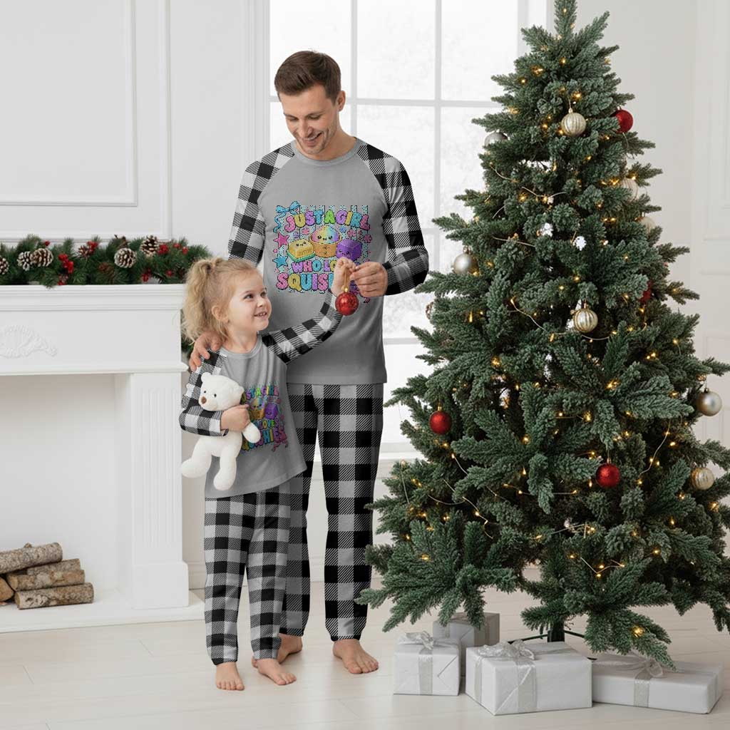 Just A Girl Who Loves Squishies Plaid Pajama Set Cute Butter Dumpling Graphic Coquette Bow Girls
