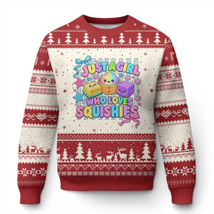 Just A Girl Who Loves Squishies Ugly Christmas Sweater Cute Butter Dumpling Graphic Coquette Bow Girls