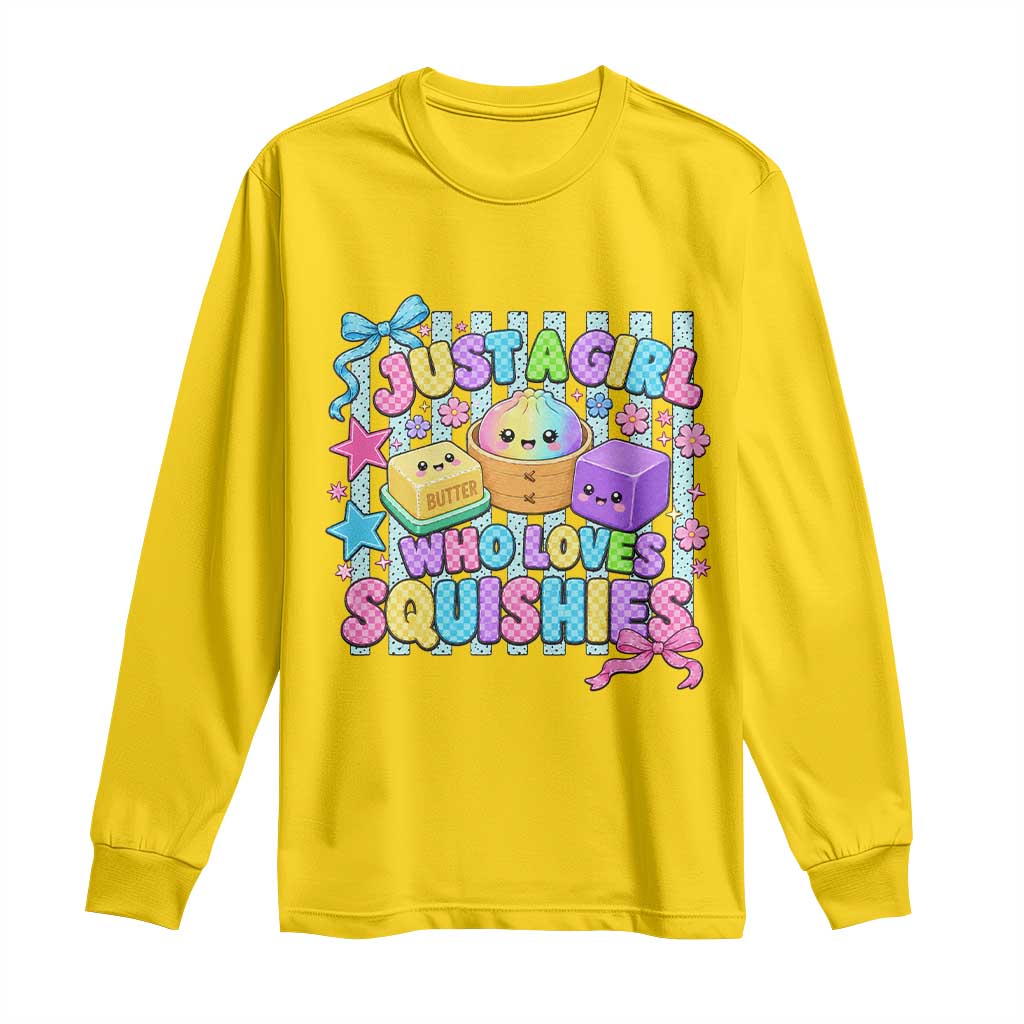 Just A Girl Who Loves Squishies Long Sleeve Shirt Cute Butter Dumpling Graphic Coquette Bow Girls