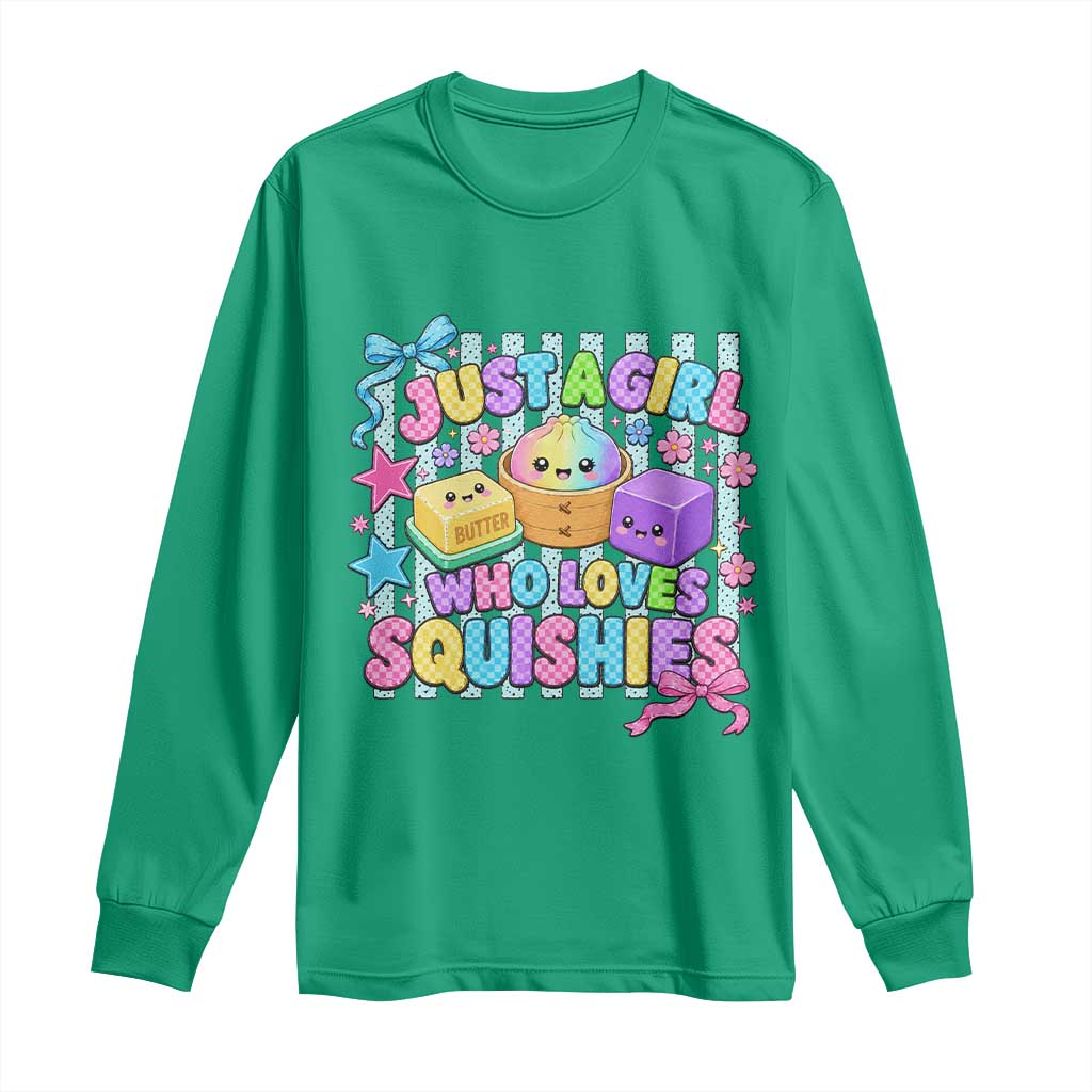 Just A Girl Who Loves Squishies Long Sleeve Shirt Cute Butter Dumpling Graphic Coquette Bow Girls