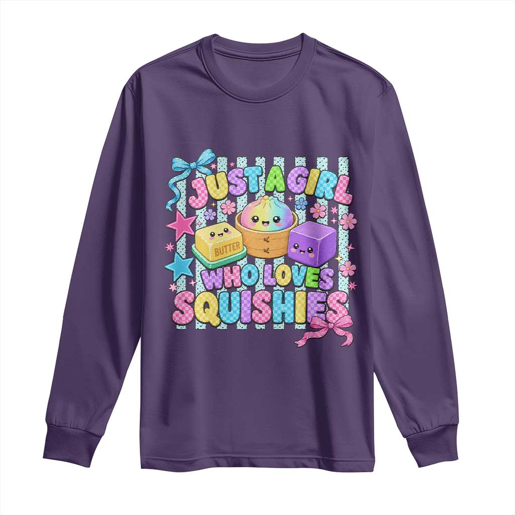 Just A Girl Who Loves Squishies Long Sleeve Shirt Cute Butter Dumpling Graphic Coquette Bow Girls