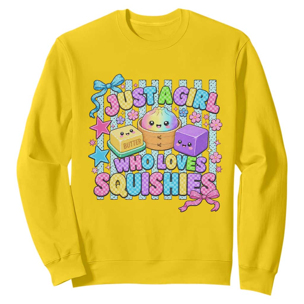 Just A Girl Who Loves Squishies Sweatshirt Cute Butter Dumpling Graphic Coquette Bow Girls