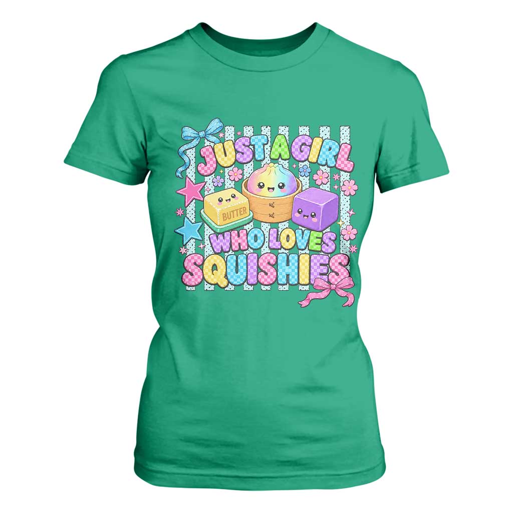 Just A Girl Who Loves Squishies T Shirt For Women Cute Butter Dumpling Graphic Coquette Bow Girls