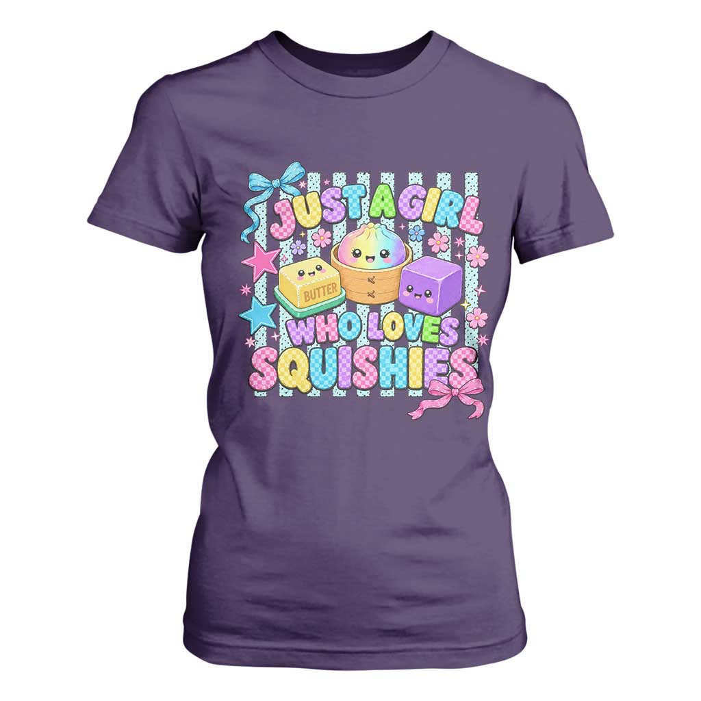 Just A Girl Who Loves Squishies T Shirt For Women Cute Butter Dumpling Graphic Coquette Bow Girls