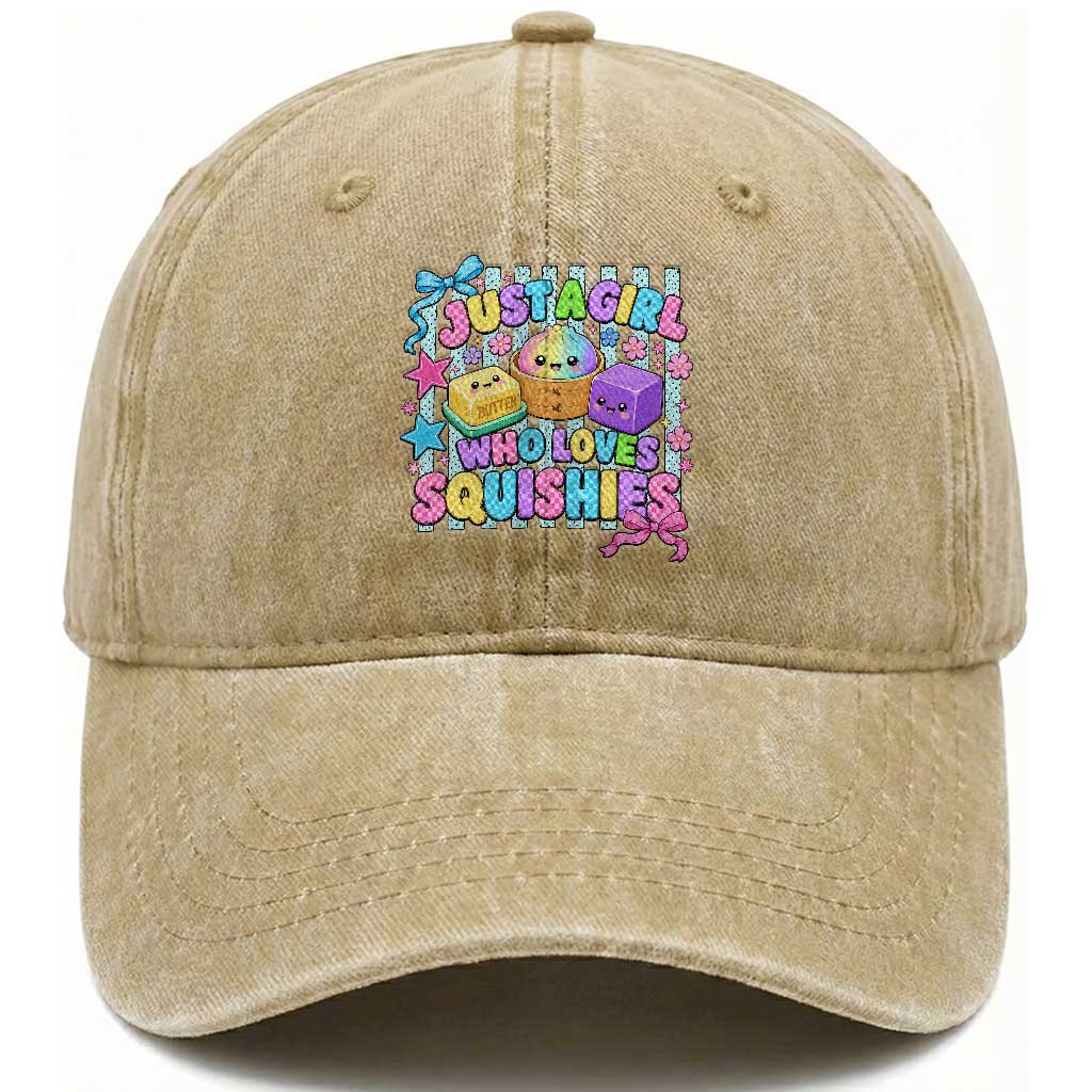 Just A Girl Who Loves Squishies Washed Cotton Baseball Cap Cute Butter Dumpling Graphic Coquette Bow Girls TS10 Print Your Wear