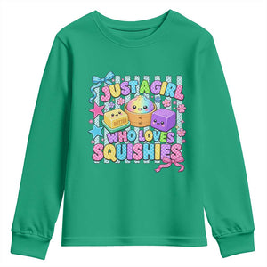 Just A Girl Who Loves Squishies Youth Sweatshirt Cute Butter Dumpling Graphic Coquette Bow Girls
