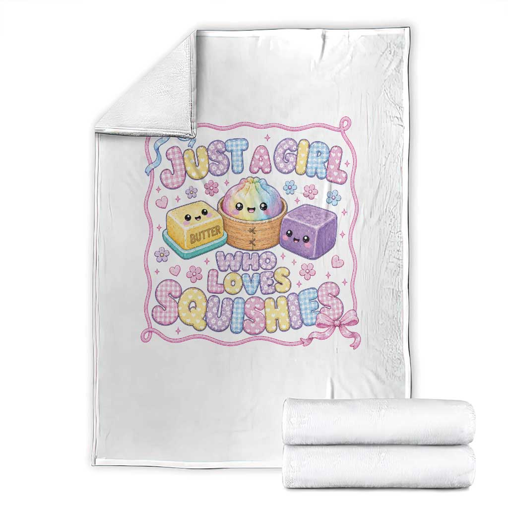 Just A Girl Who Loves Squishies Throw Blanket Squishy Lovers Kawaii Dumpling Graphic Coquette Bow Girls