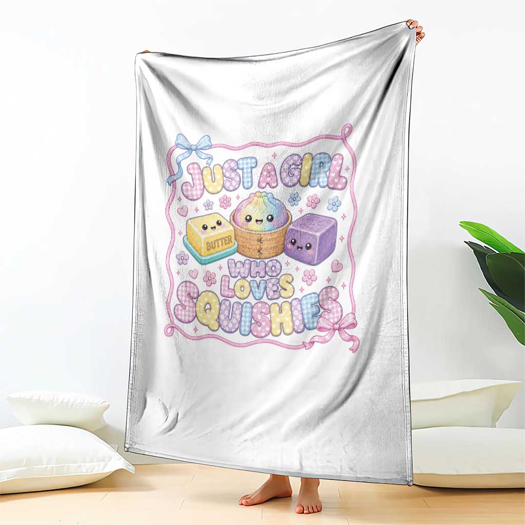 Just A Girl Who Loves Squishies Throw Blanket Squishy Lovers Kawaii Dumpling Graphic Coquette Bow Girls