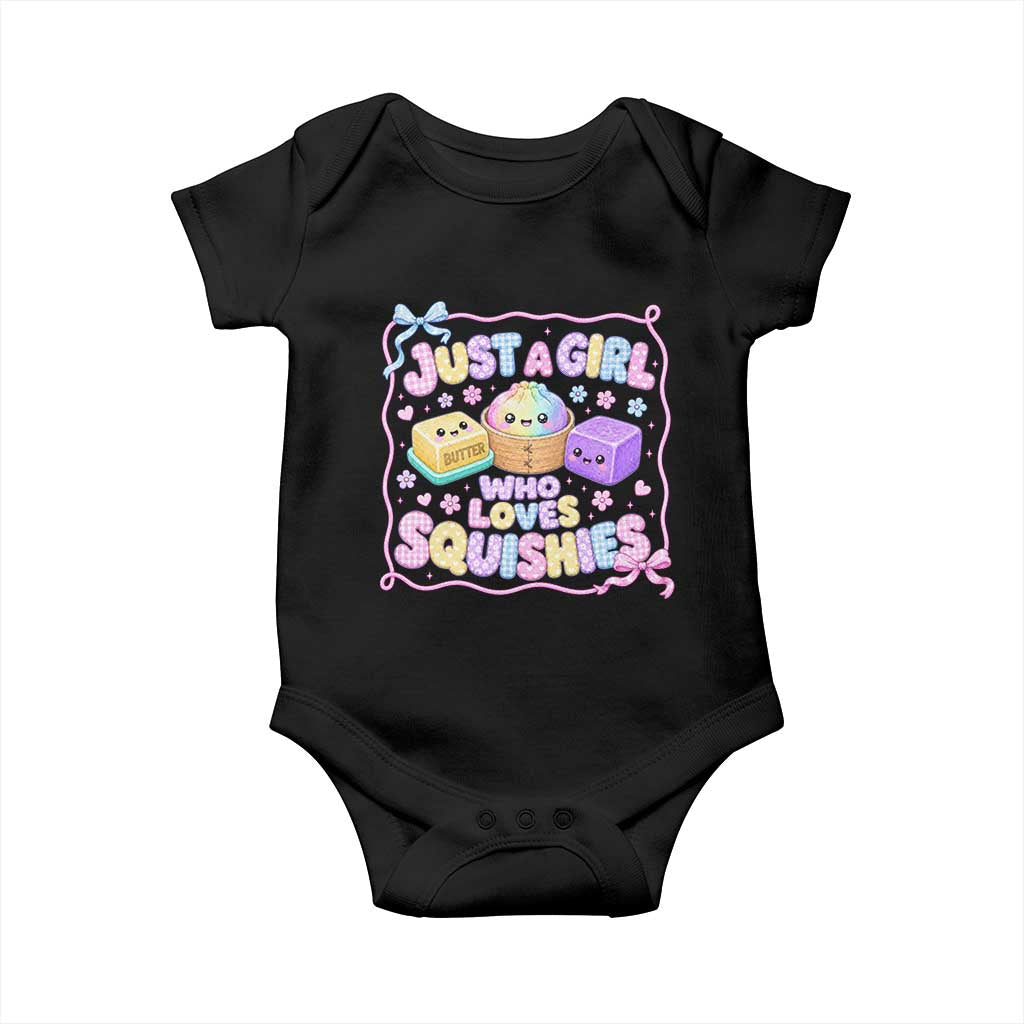 Just A Girl Who Loves Squishies Baby Onesie Squishy Lovers Kawaii Dumpling Graphic Coquette Bow Girls TS10 Black Print Your Wear
